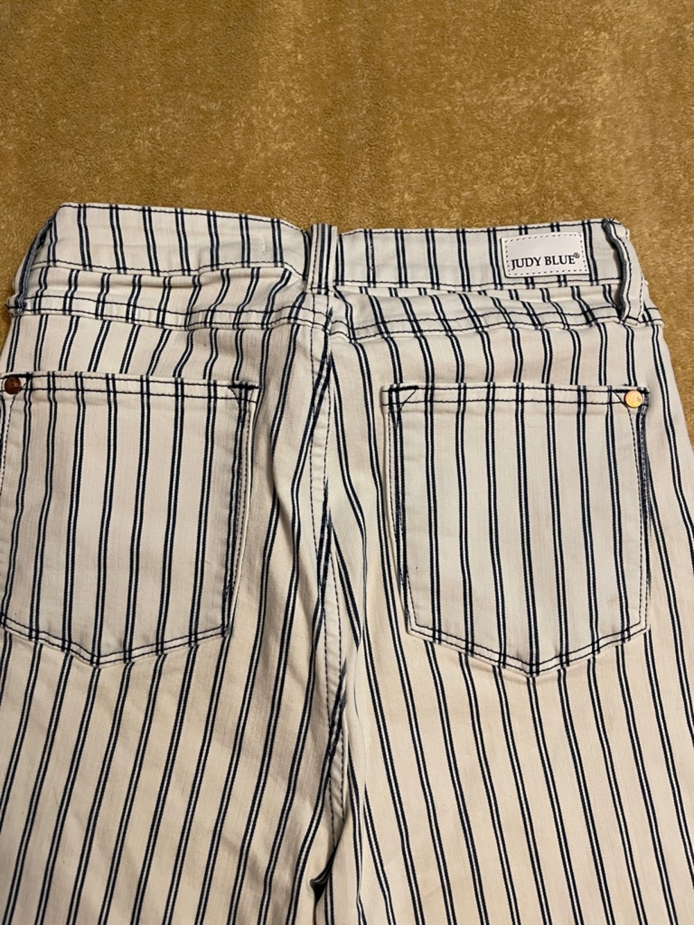 Judy Blue White and Blue Vertical Stripe Flare Jeans - Picture 3 of 6